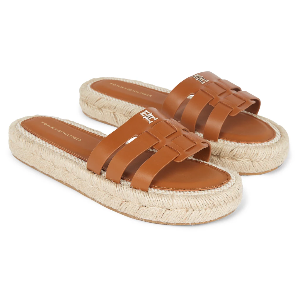 Tommy Hilfiger Pantolette »AUTHENTIC FLAT LTHR ESPADRILLE« Plateau Sommerschuh Schlappen mit schönen Riemchen ▷ für