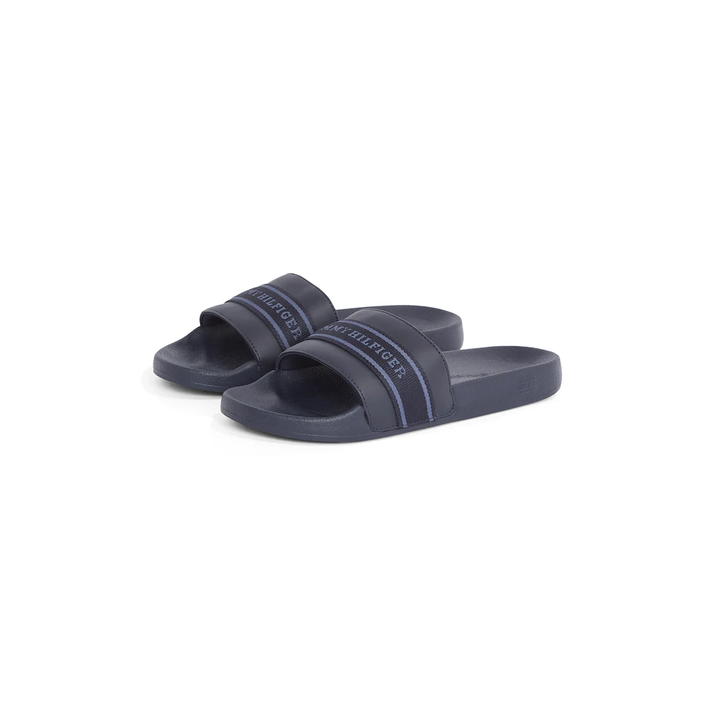 Tommy Hilfiger Pantolette »HILFIGER POOLSIDE WITH WEBBING« Plateau Sommermode Bequemschuh Flats Mit Textilband