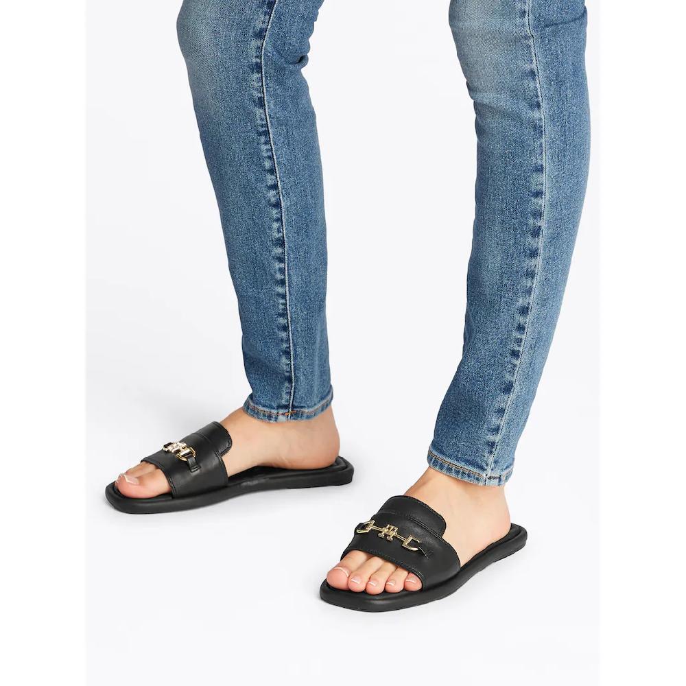 Tommy Hilfiger Pantolette »LEATHER HORSEBIT MULE« Flats Sommerschuh Bequemschuh Mit Goldfarbener Zierspange Bestellen