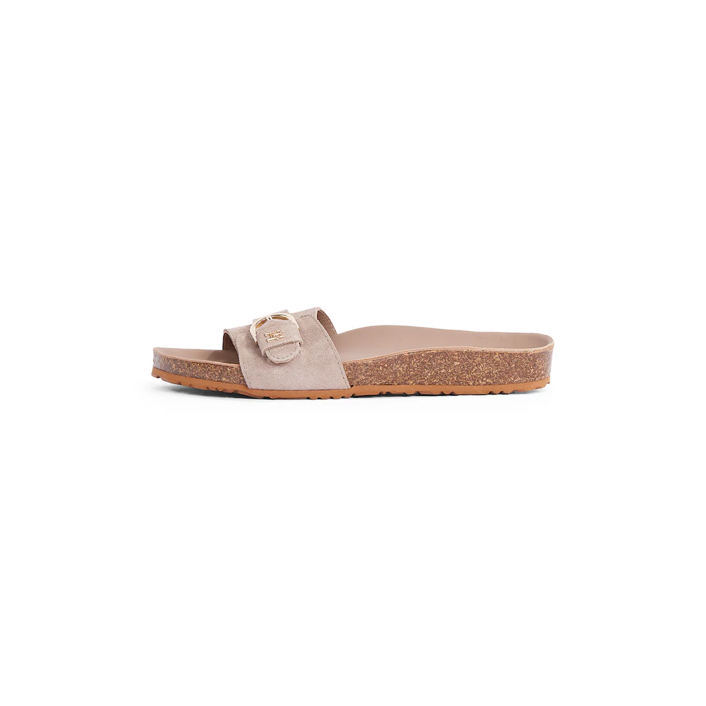 Tommy Hilfiger Pantolette »SOFT SUEDE ADJUSTABLE MULE« Keilabsatz Sommermode Schlupfschuh Flats mit TH-Logo