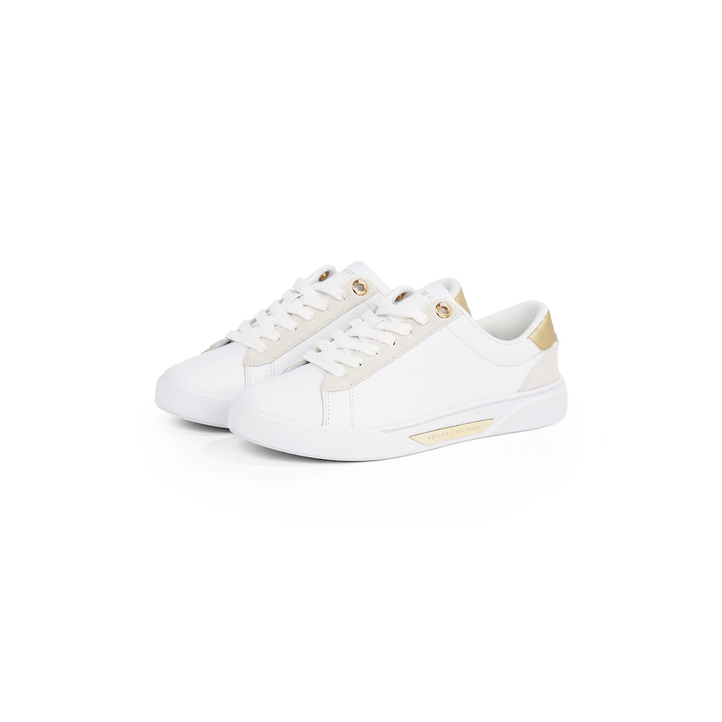 Tommy Hilfiger Plateausneaker »CHIC COURT SNEAKER« Schnürschuh Halbschuh Freizeitschuh mit goldfarbenen Besätzen online bestellen