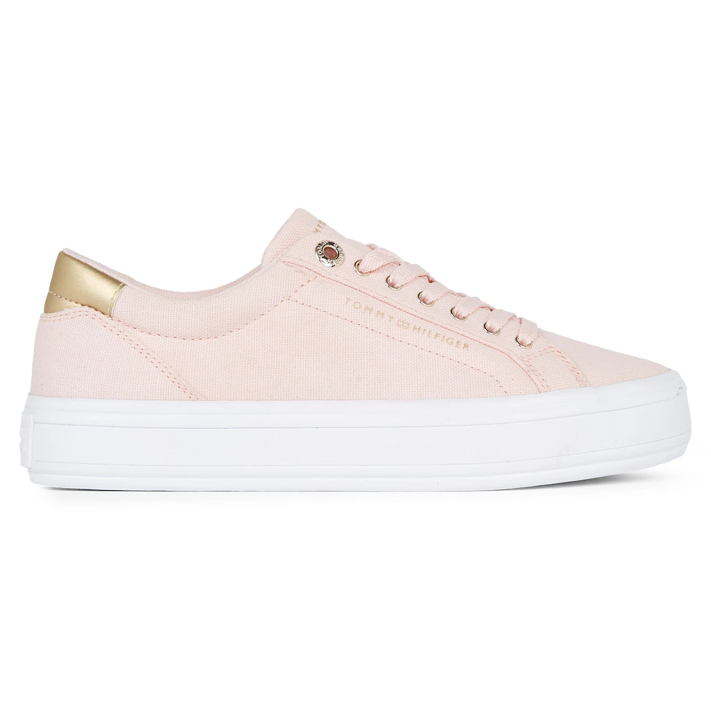 Tommy Hilfiger Plateausneaker »ESSENTIAL VULC CANVAS SNEAKER« Kontrastbesatz In Metallicoptik Freizeitschuh Halbschuh Schnürschuh Kaufen