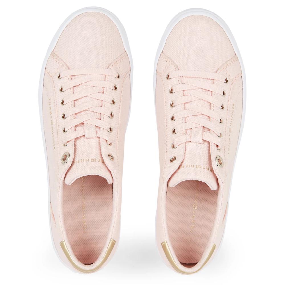 Tommy Hilfiger Plateausneaker »ESSENTIAL VULC CANVAS SNEAKER« Kontrastbesatz In Metallicoptik Freizeitschuh Halbschuh Schnürschuh Kaufen