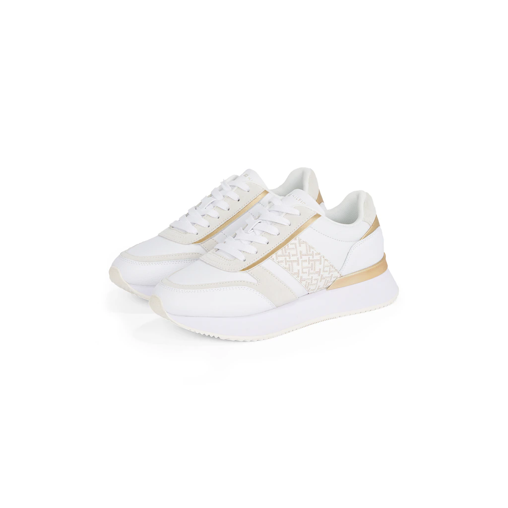Tommy Hilfiger Plateausneaker »LUX MONOGRAM RUNNER« Schnürschuh Halbschuh Freizeitschuh Mit Goldfarbenen Akzenten Online Kaufen