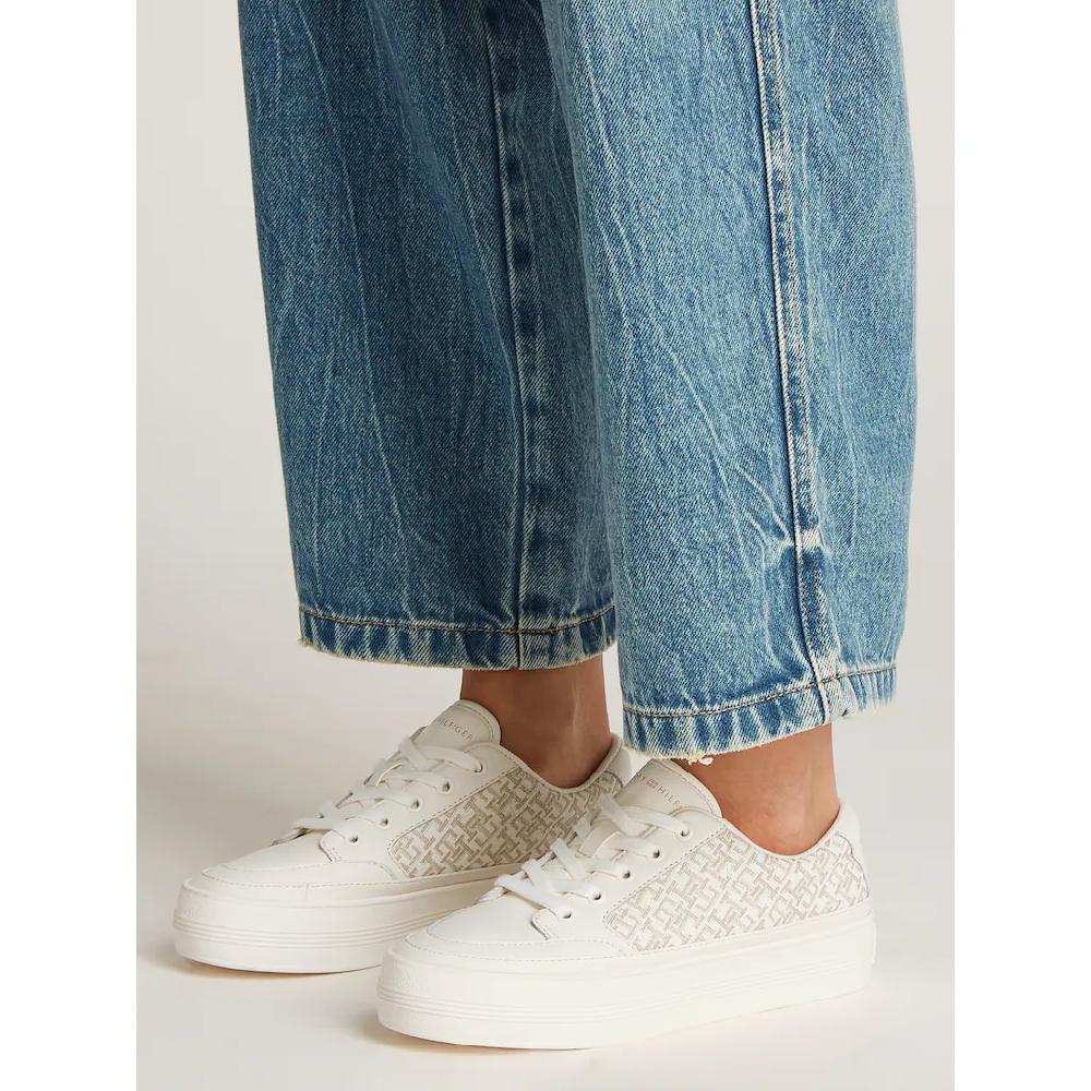 Tommy Hilfiger Plateausneaker »VULC LEATHER SNEAKER MONOGRAM« Freizeitschuh Halbschuh Schnürschuh Mit Allover-Logoprint Kaufen