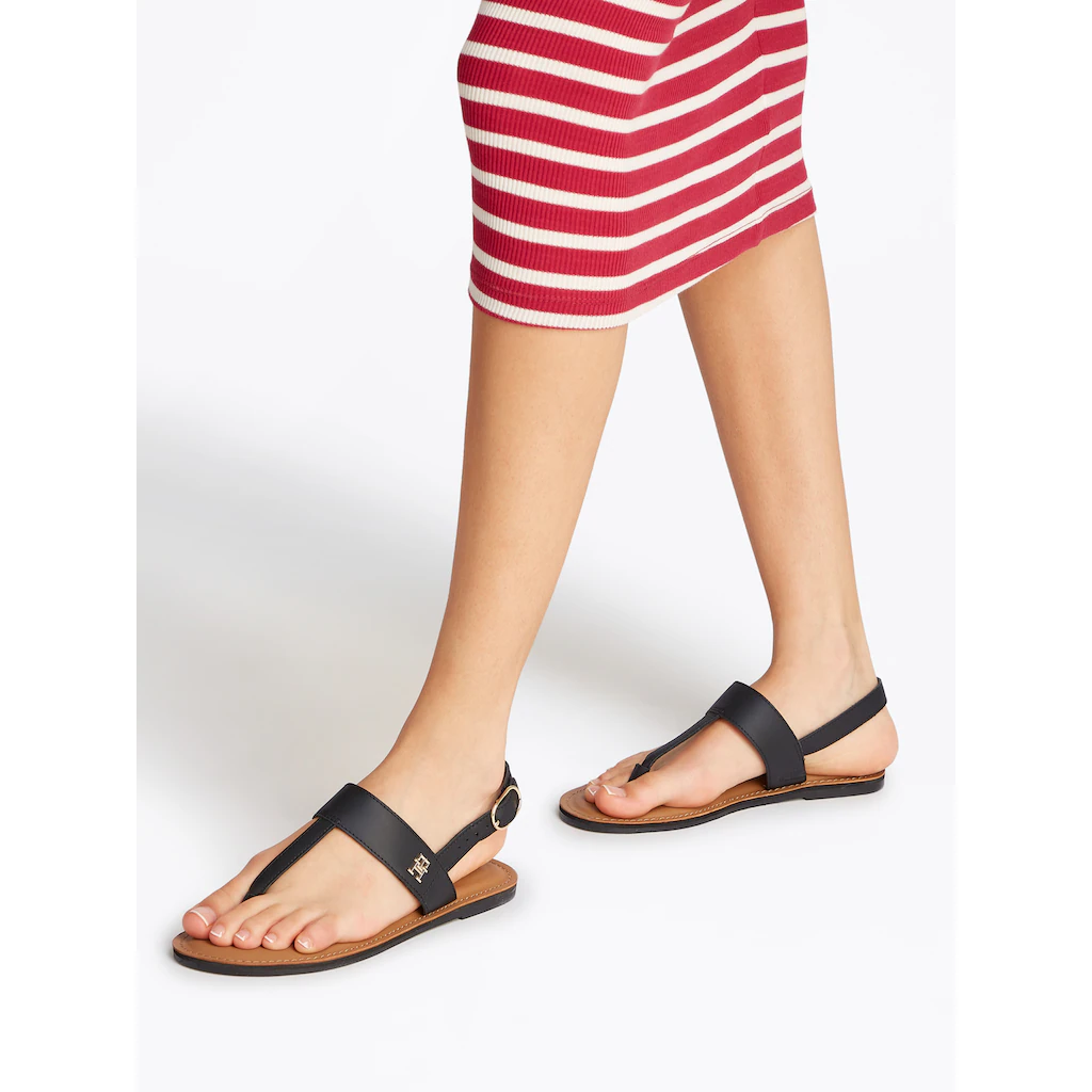 Tommy Hilfiger Riemchensandale »LEATHER THONG SANDAL« Sandalette Sommerschuh Flats Mit Zehensteg Online Kaufen