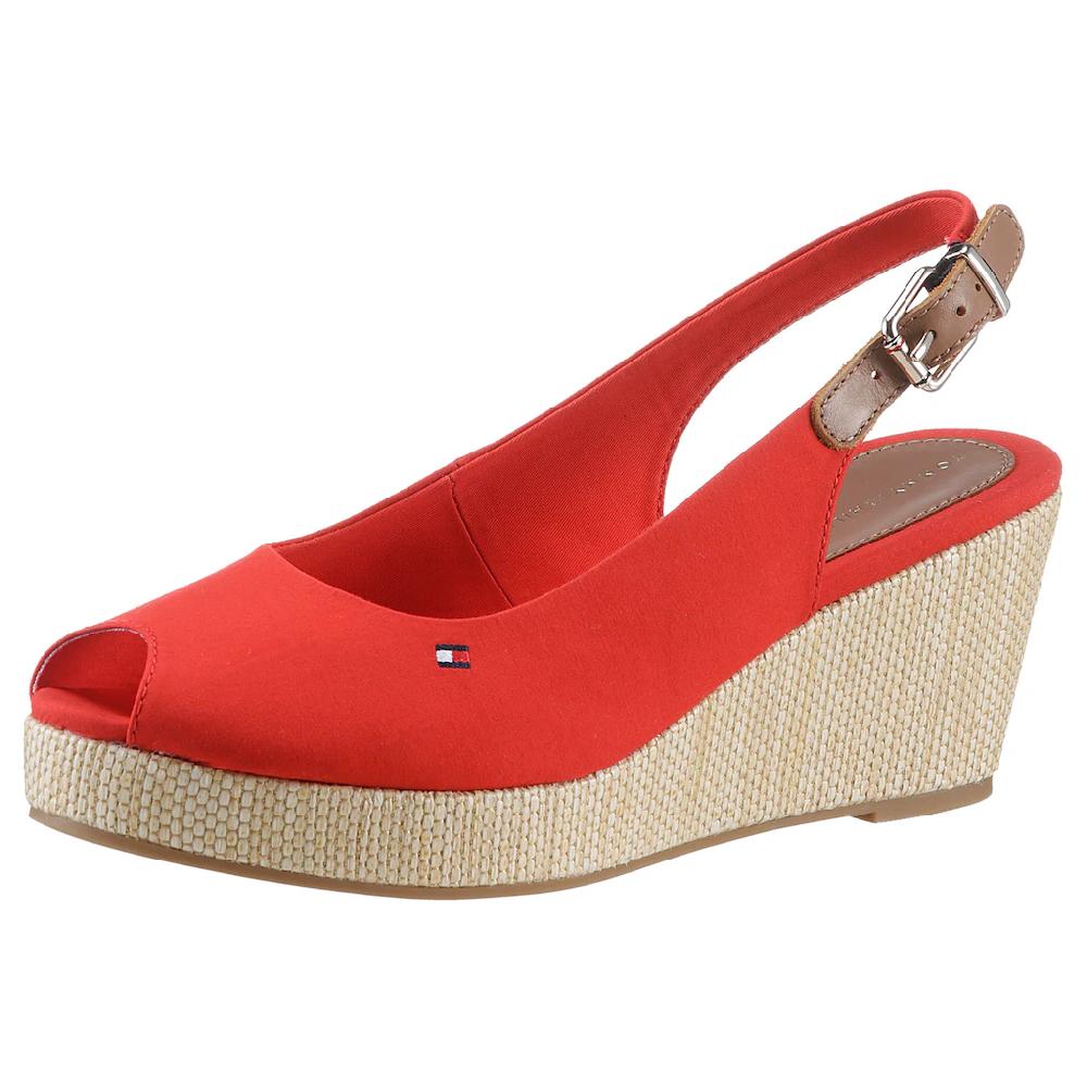 Tommy Hilfiger Sandalette »ICONIC ELBA SLING BACK WEDGE« Sommerschuh Sandale Keilabsatz mit Jutebesatz