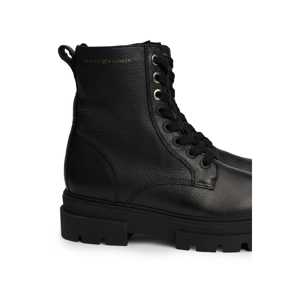 Tommy Hilfiger Schnürboots »BICOLOR LEATHER LACE-UP« Plateau Schnürstiefelette Chunkyboots Goldfarbener Logoschriftzug Online Bestellen