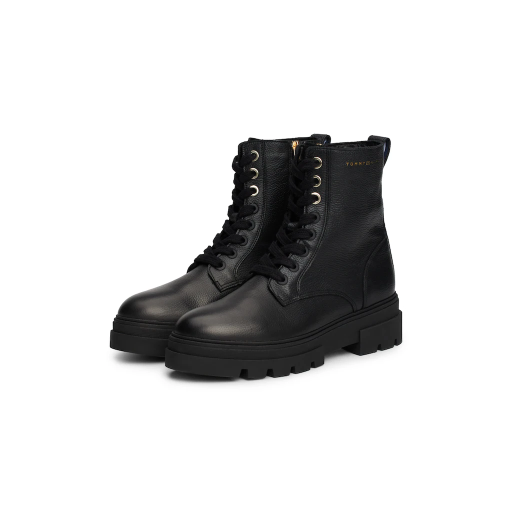 Tommy Hilfiger Schnürboots »BICOLOR LEATHER LACE-UP« Plateau Schnürstiefelette Chunkyboots Goldfarbener Logoschriftzug Online Bestellen