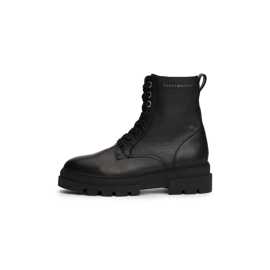 Tommy Hilfiger Schnürboots »BICOLOR LEATHER LACE-UP« Plateau Schnürstiefelette Chunkyboots goldfarbener Logoschriftzug online bestellen