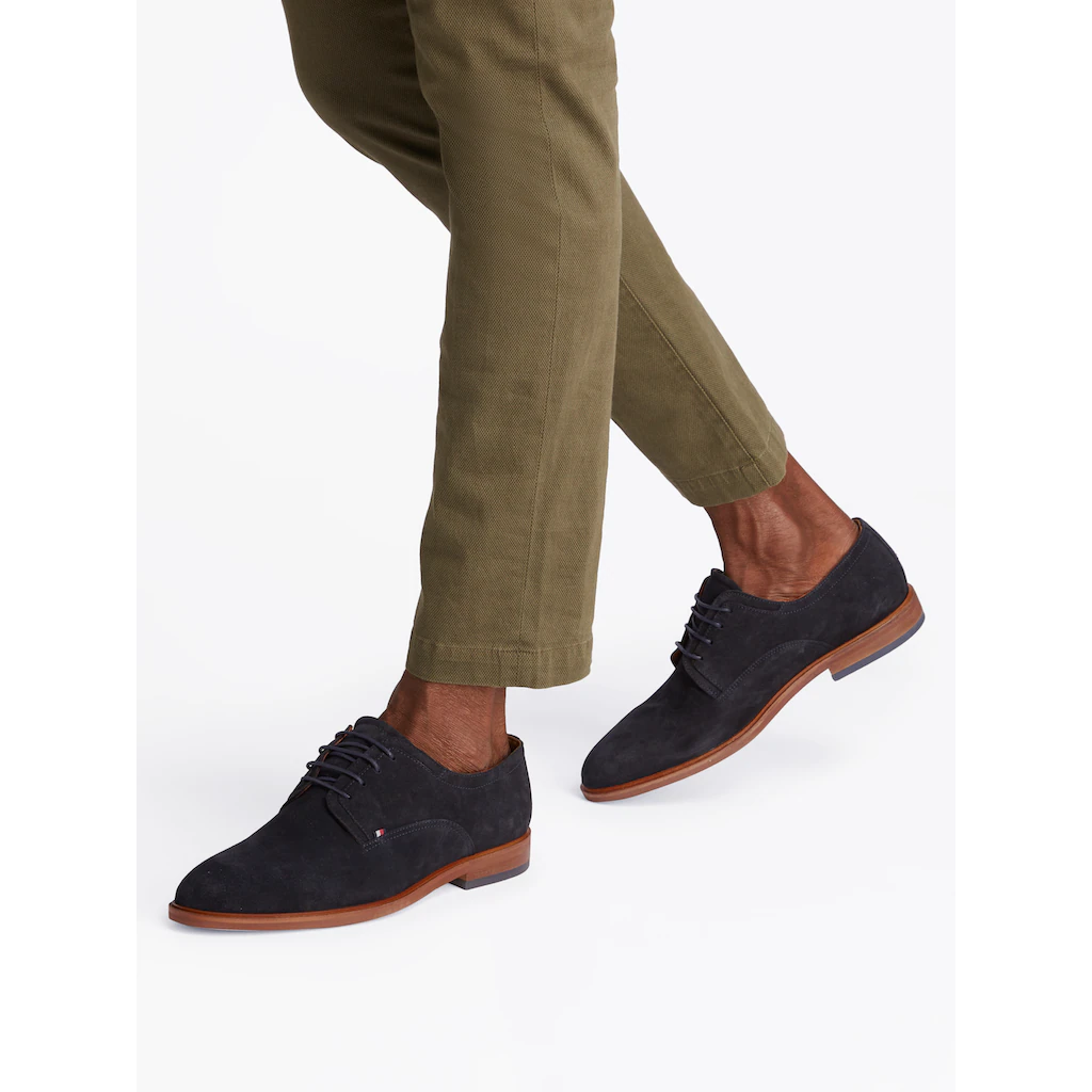 Tommy Hilfiger Schnürschuh »HILFIGER THUNIT SUEDE SHOE« Blockabsatz Businessschuh Festtagsschuh In Schmaler Form