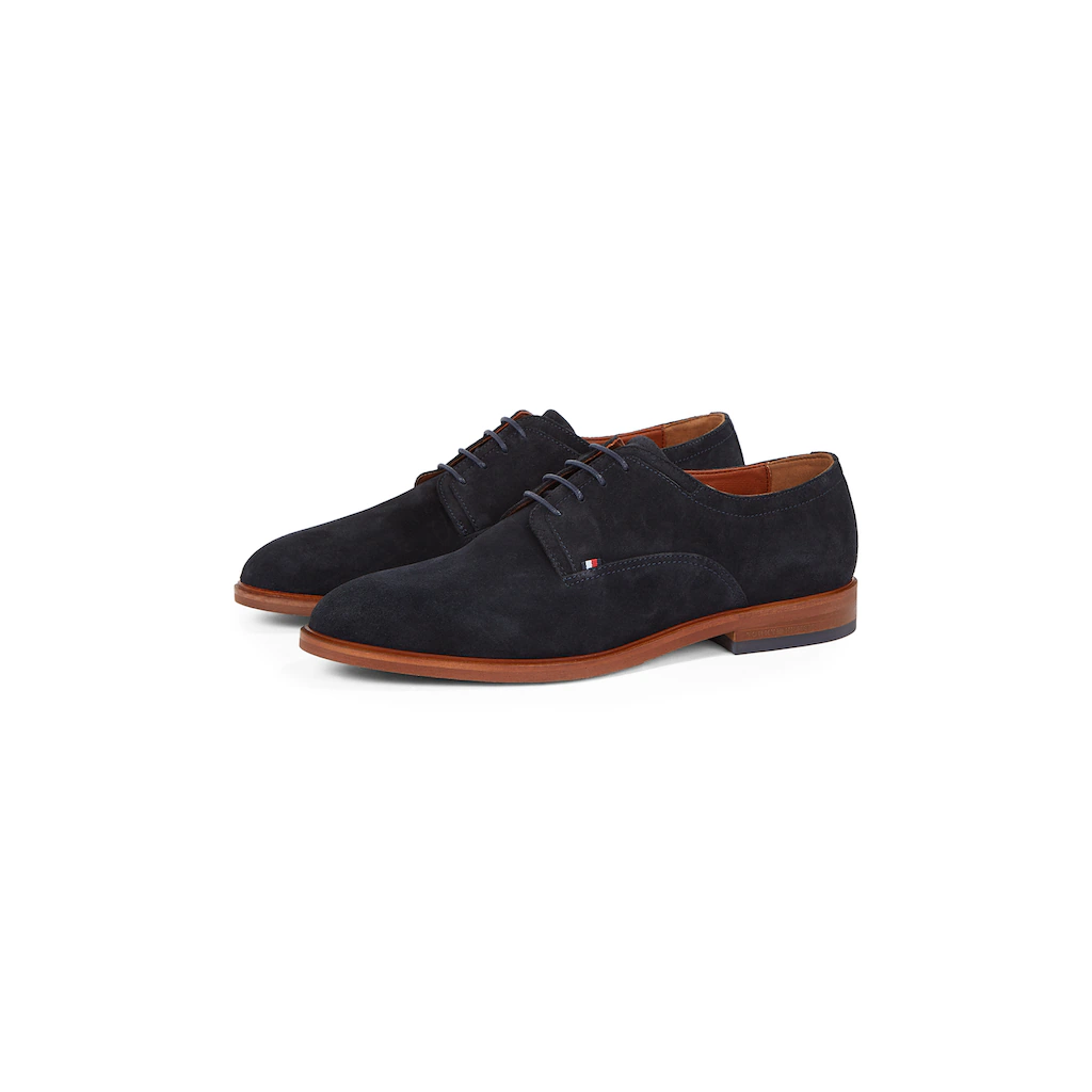 Tommy Hilfiger Schnürschuh »HILFIGER THUNIT SUEDE SHOE« Blockabsatz Businessschuh Festtagsschuh in schmaler Form