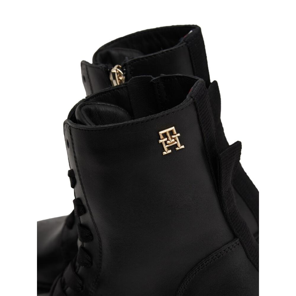 Tommy Hilfiger Schnürstiefelette »CHIC MID HEEL LEATHER LACE-UP« Blockabsatz Plateau Schnürboots Chunkyboots Mit TH-Logo Online Bestellen