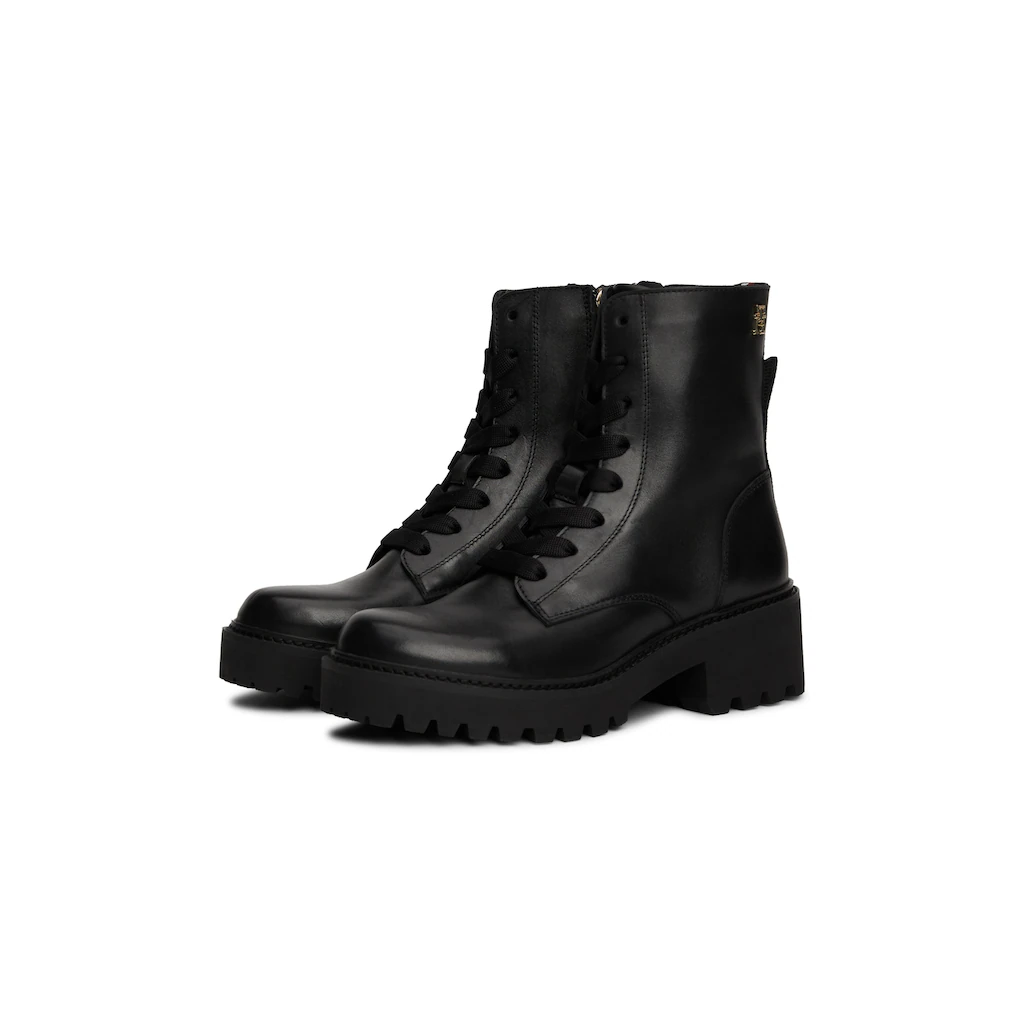 Tommy Hilfiger Schnürstiefelette »CHIC MID HEEL LEATHER LACE-UP« Blockabsatz Plateau Schnürboots Chunkyboots Mit TH-Logo Online Bestellen