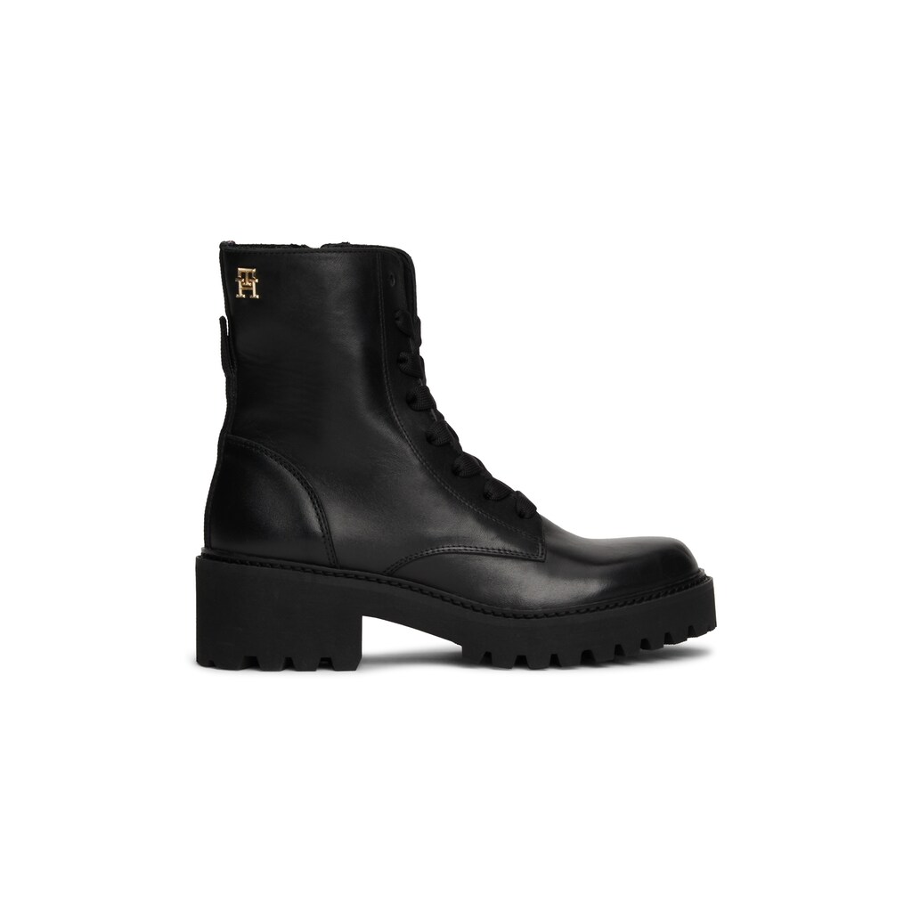 Tommy Hilfiger Schnürstiefelette »CHIC MID HEEL LEATHER LACE-UP« Blockabsatz Plateau Schnürboots Chunkyboots Mit TH-Logo Online Bestellen