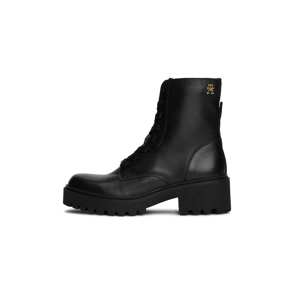 Tommy Hilfiger Schnürstiefelette »CHIC MID HEEL LEATHER LACE-UP« Blockabsatz Plateau Schnürboots Chunkyboots mit TH-Logo online bestellen