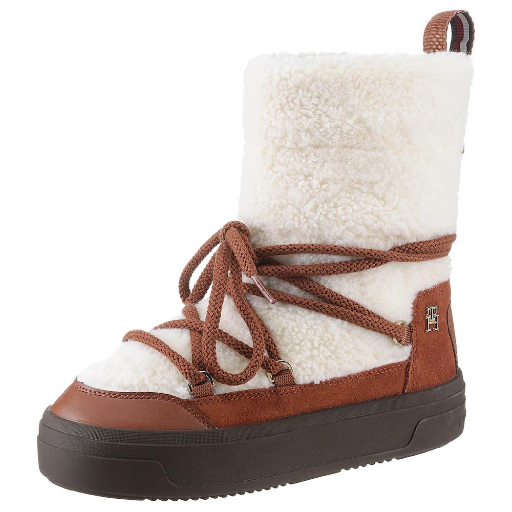 Tommy Hilfiger Snowboots »LACE-UP FAUX SHEARLING SNOWBOOT« Plateau Winterstiefel Schneestiefel mit aufgesetzter Schnürung online bestellen