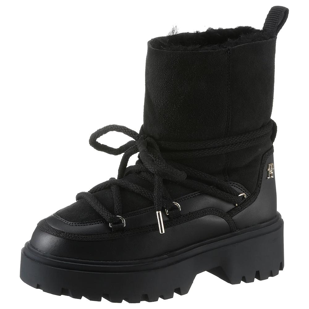 Tommy Hilfiger Snowboots »REAL SHEARLING LACE-UP SNOWBOOT« Blockabsatz Winterboots Schneestiefel aufgesetzte Schnürung online kaufen