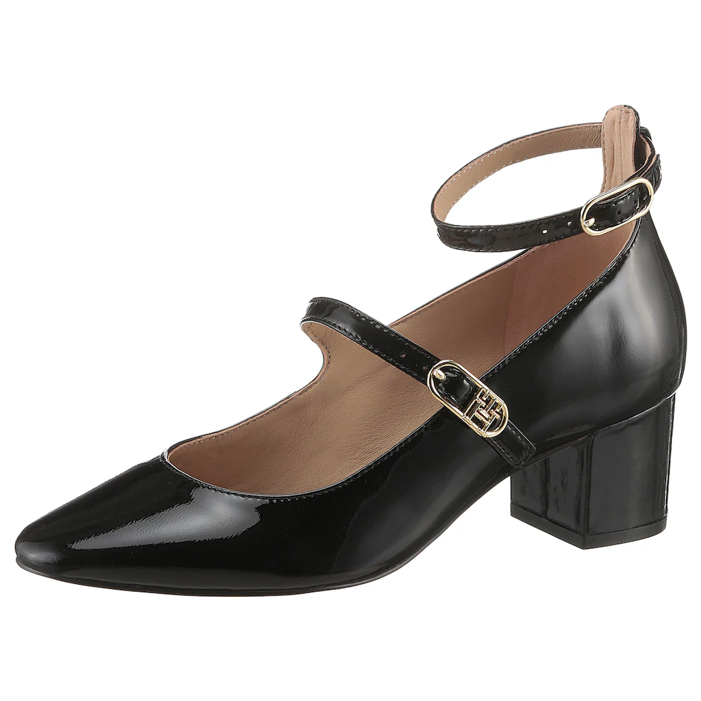 Tommy Hilfiger Spangenpumps »PUMP DOUBLE STRAP PATENT LEATHER« Blockabsatz Abendschuh Partyschuh TH-Schmuckelement schmale Form online bestellen