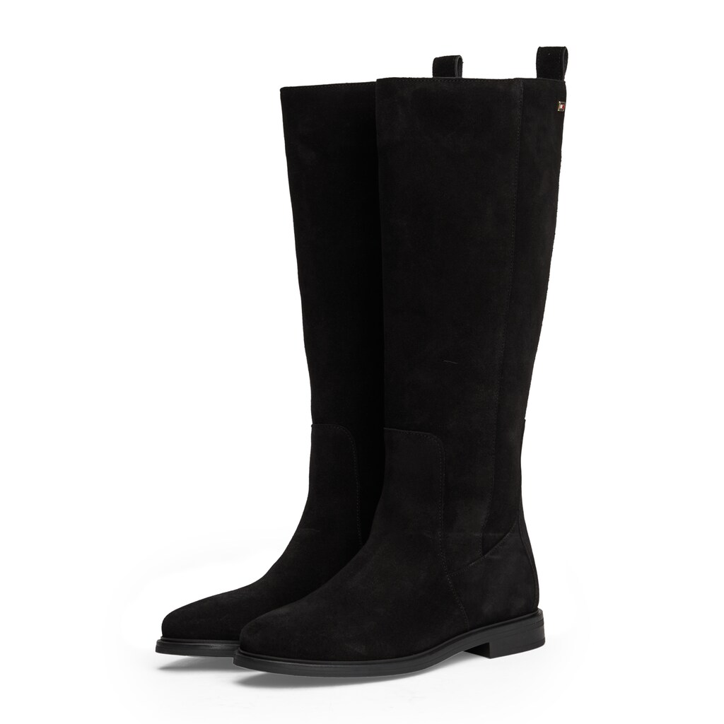 Tommy Hilfiger Stiefel »FLAG SUEDE LONG BOOT ZIP« Blockabsatz Langschaftstiefel Businesstiefel Mit Kleinem Logo Bestellen