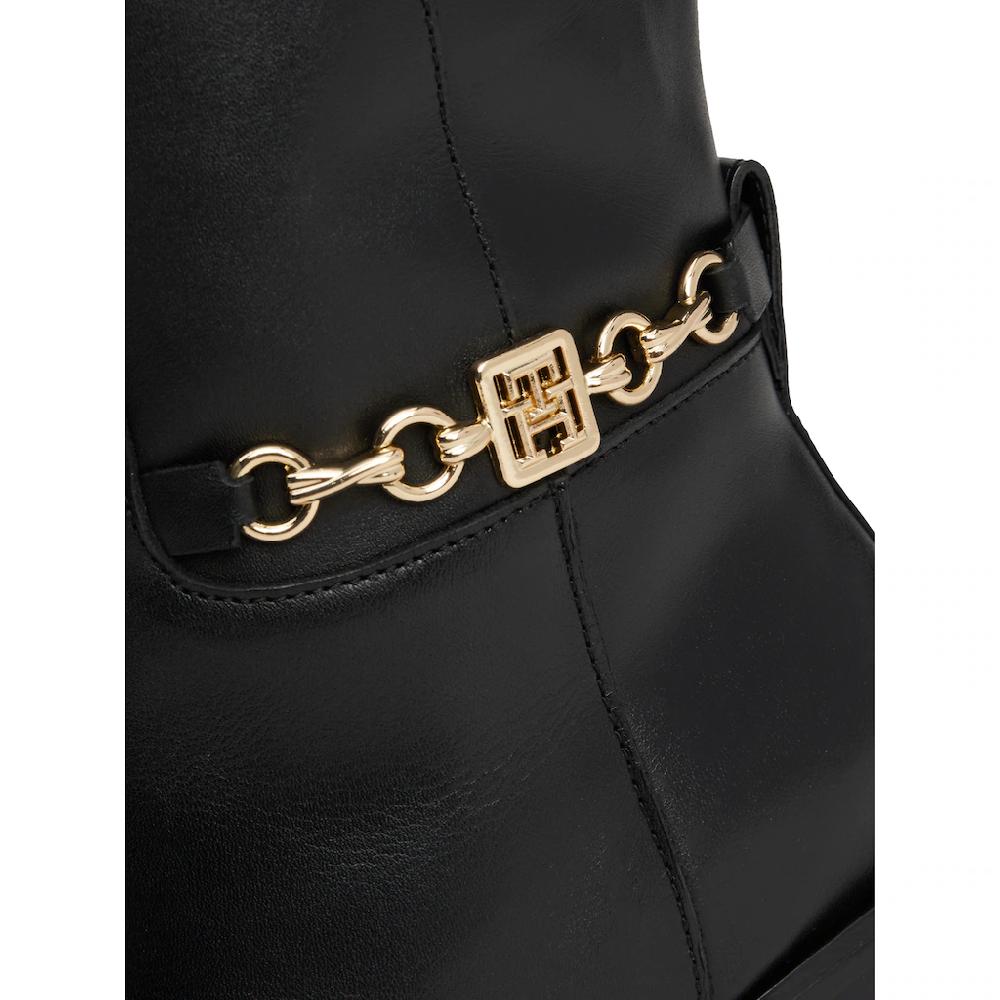 Tommy Hilfiger Stiefel »TH CHAIN LEATHER LONG BOOT« Blockabsatz Langschaftstiefel Mit Seitlicher Schmuckspange ▷ Für