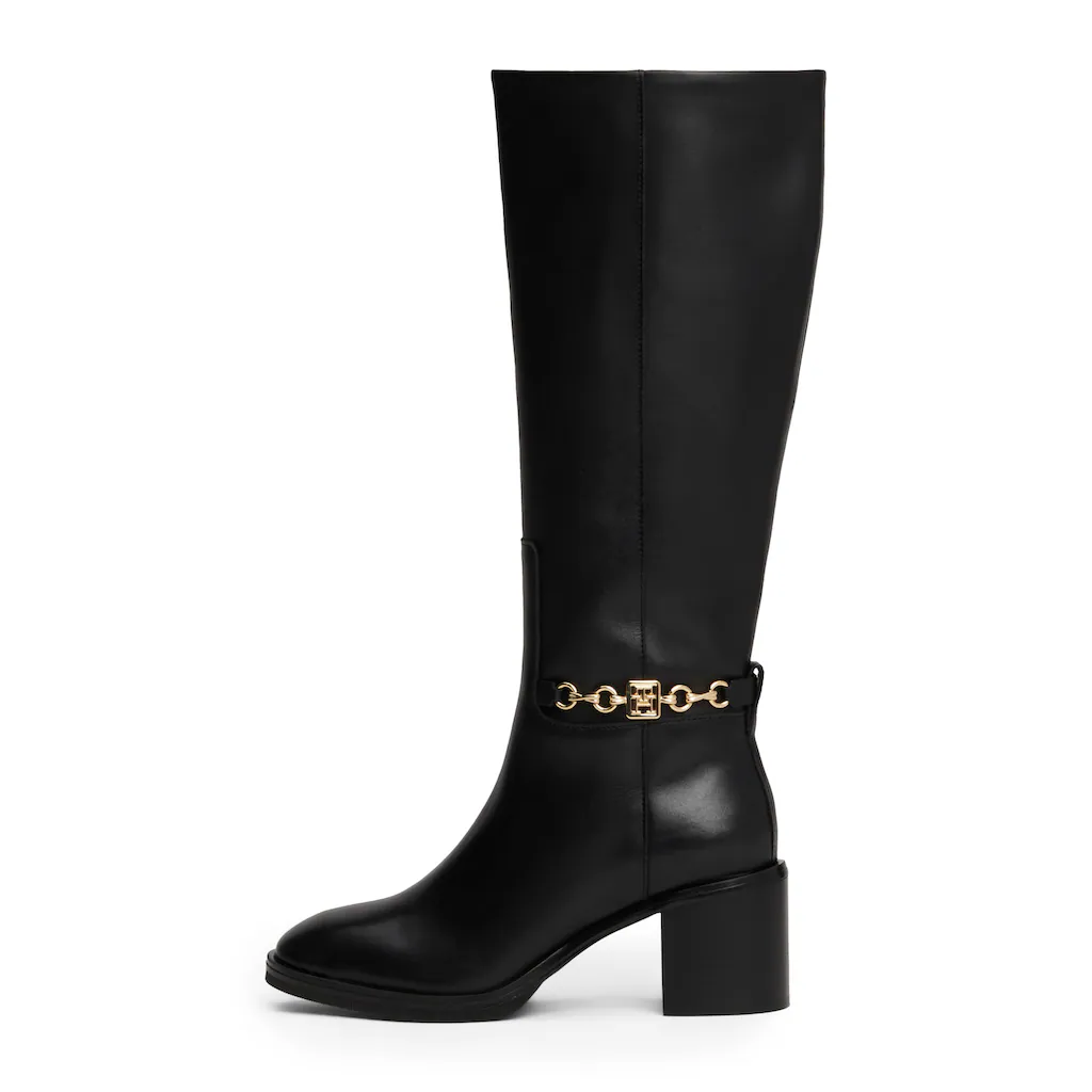 Tommy Hilfiger Stiefel »TH CHAIN LEATHER LONG BOOT« Blockabsatz Langschaftstiefel mit seitlicher Schmuckspange ▷ für