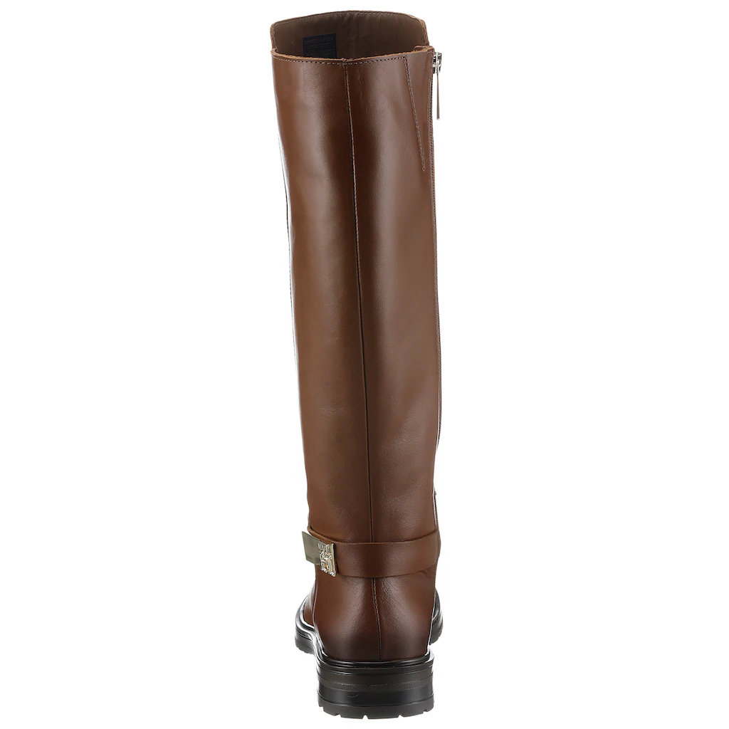 Tommy Hilfiger Stiefel »TH LOGO LEATHER LONG BOOT« Blockabsatz Businessstiefel Mit Zierriemchen Hinten Online Bestellen