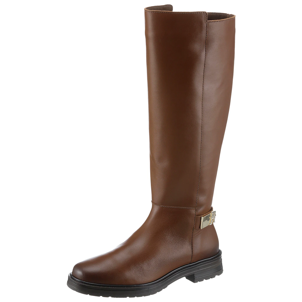 Tommy Hilfiger Stiefel »TH LOGO LEATHER LONG BOOT« Blockabsatz Businessstiefel mit Zierriemchen hinten online bestellen