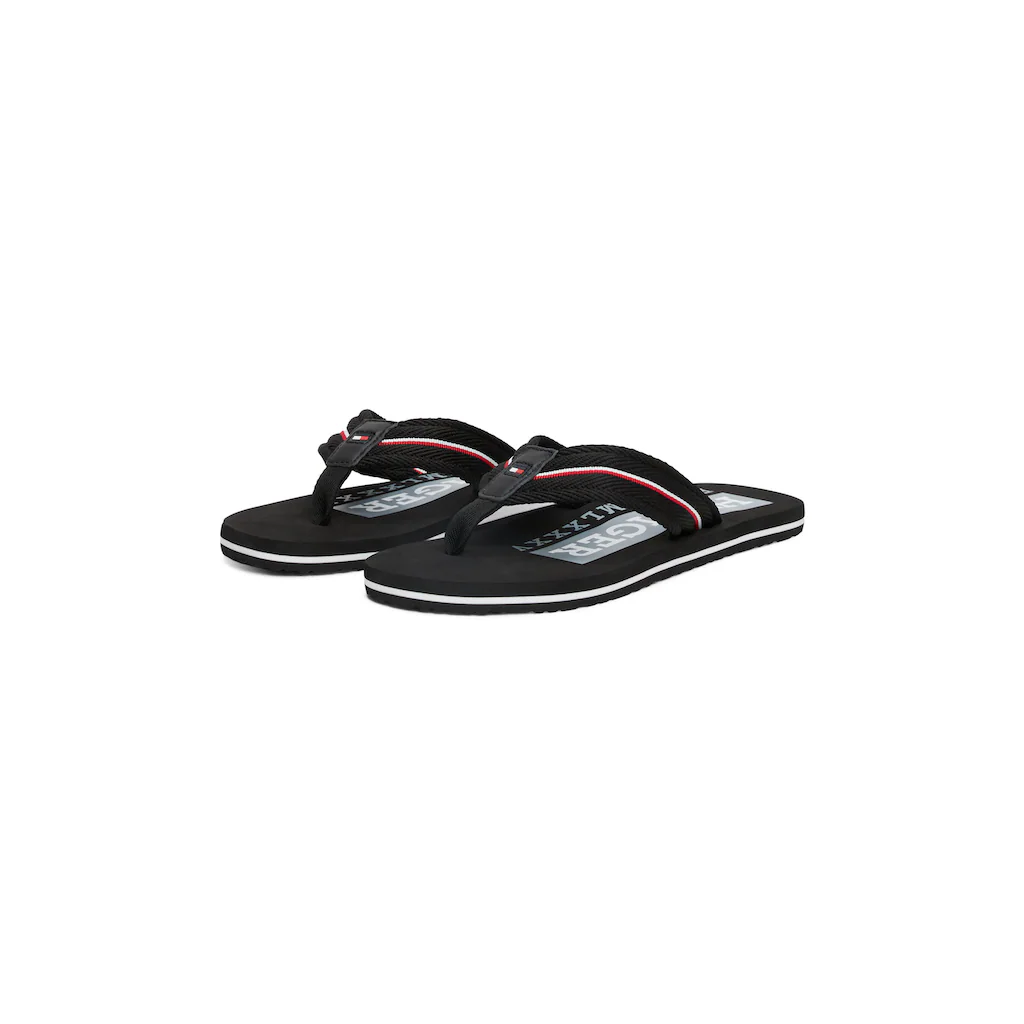 Tommy Hilfiger Zehentrenner »CORPORATE HILFIGER BEACH SANDAL« Dianette Sommerschuh Flats Bequemschuh mit Streifen