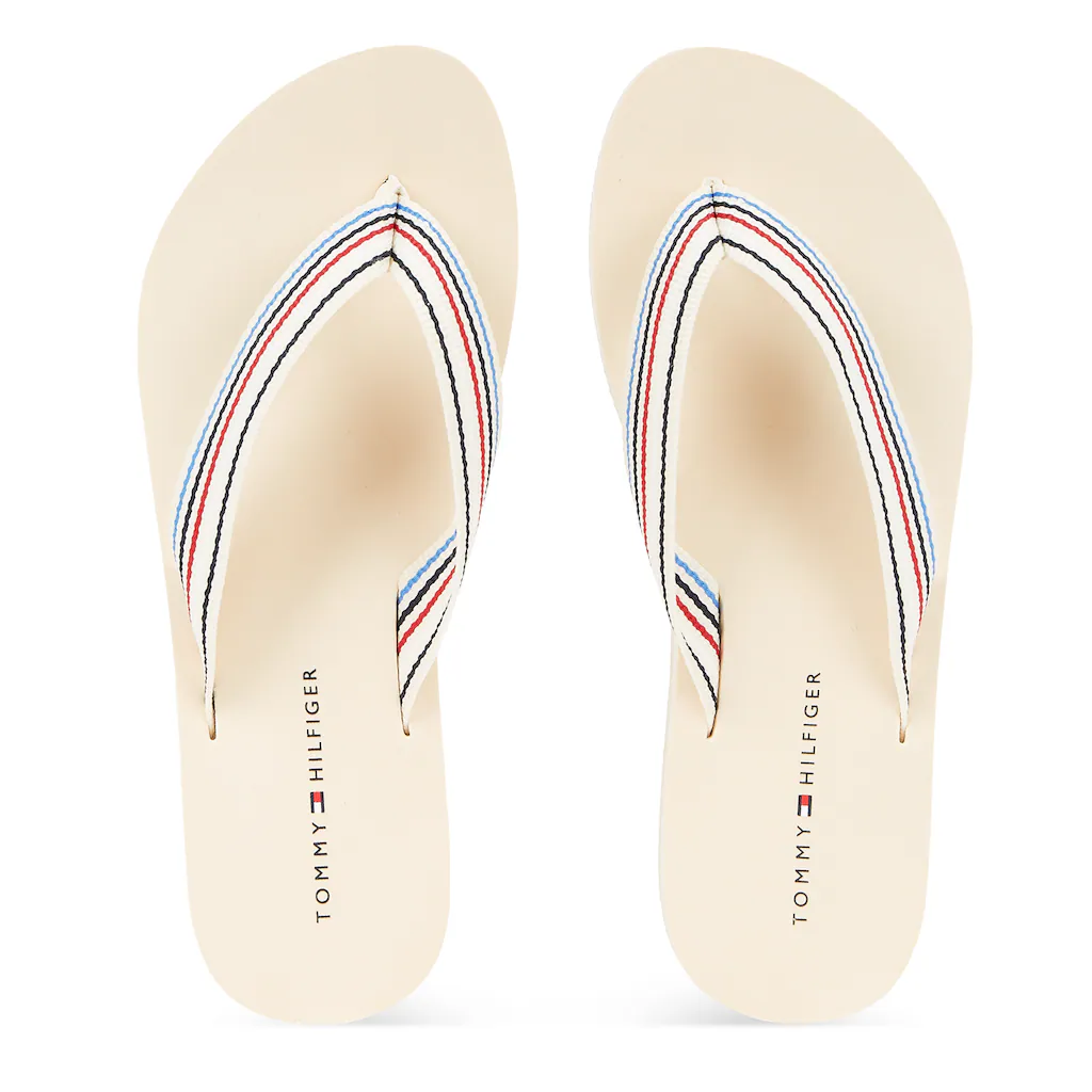 Tommy Hilfiger Zehentrenner »TH STRIPES BEACH SANDAL« Sommerschuh Schlappen Poolsildes Mit Bunten Streifen