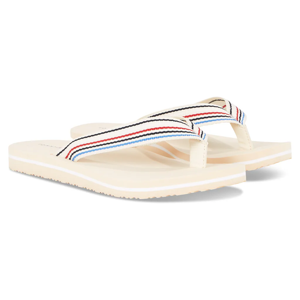Tommy Hilfiger Zehentrenner »TH STRIPES BEACH SANDAL« Sommerschuh Schlappen Poolsildes mit bunten Streifen
