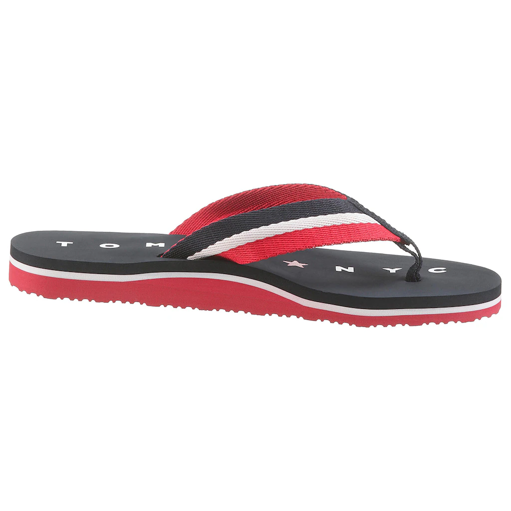 Tommy Hilfiger Zehentrenner »TOMMY LOVES NY BEACH SANDAL« Sommerschuh Schlappen Poolsildes Mit Logo Ausf Der Laufsohle Online Kaufen