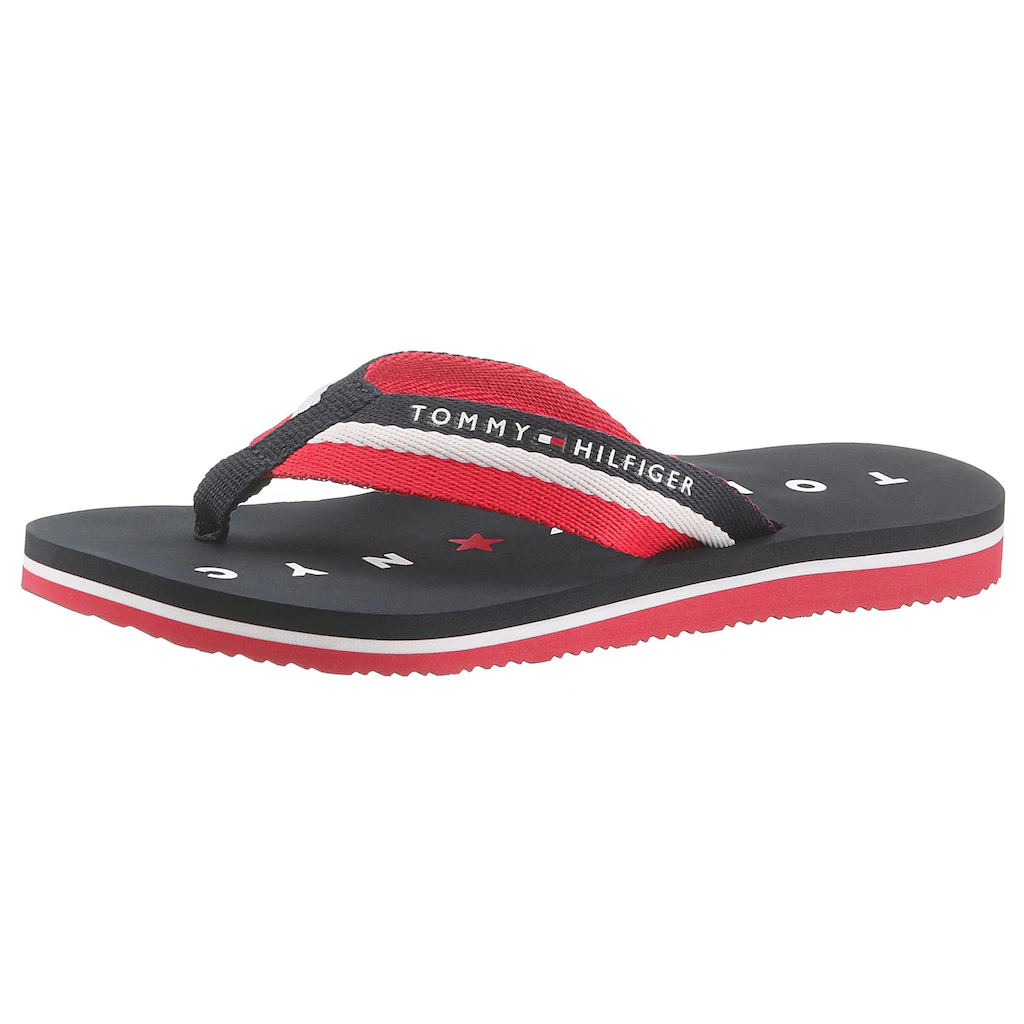 Tommy Hilfiger Zehentrenner »TOMMY LOVES NY BEACH SANDAL« Sommerschuh Schlappen Poolsildes mit Logo ausf der Laufsohle online kaufen