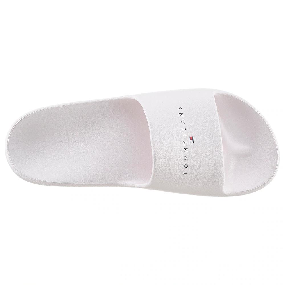 Tommy Jeans Pantolette »TJW PRINTED PU POOL SLIDE« Plateau Sommerschuh Schlappen Mit Logoschriftzug Auf Der Bandage Kaufen