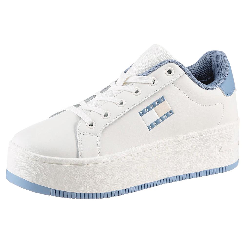 Tommy Jeans Plateausneaker »TJW FLATFORM ESS« Freizeitschuh Halbschuh Schnürschuh mit gepolstertem Schaftrand ▷ für