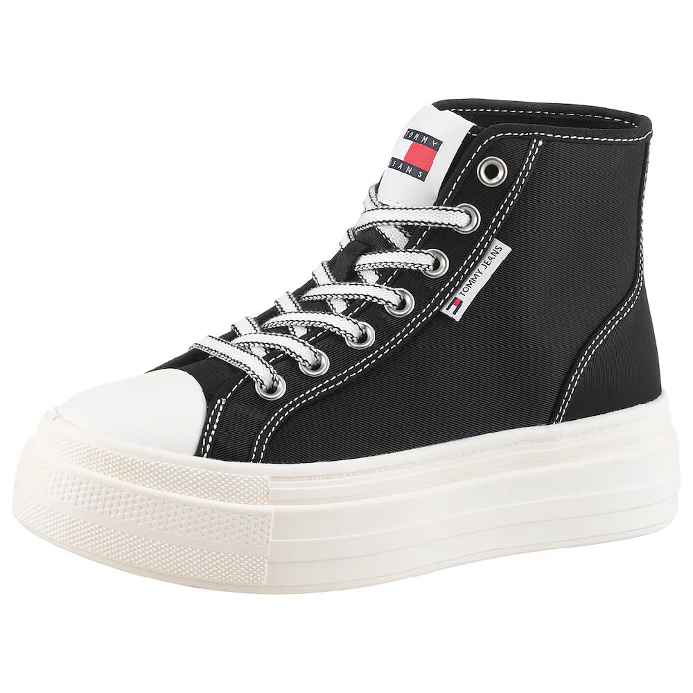 Tommy Jeans Plateausneaker »TJW FOXING FLATFORM SNEAKER HIGH« Freizeitschuh Schnürboots High Top-Sneaker mit Kontrastnähten online kaufen