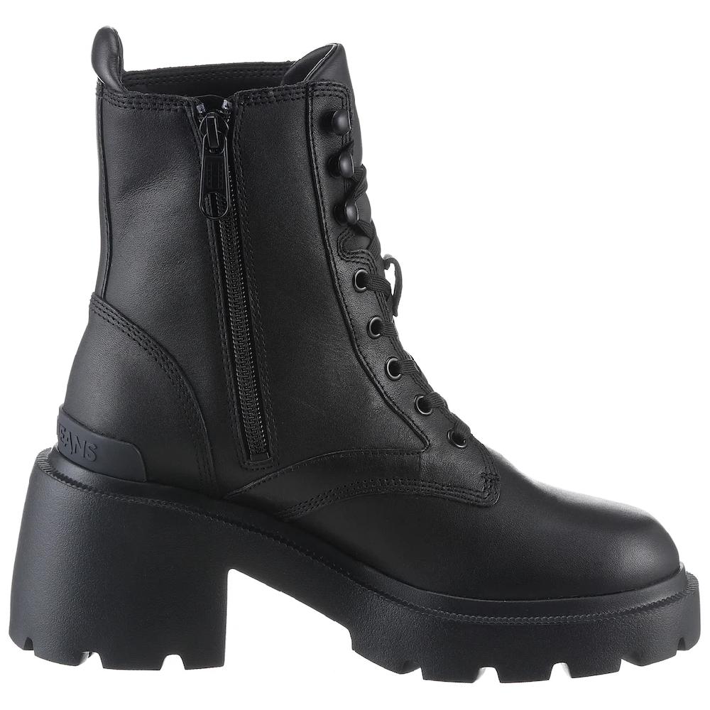 Tommy Jeans Schnürstiefelette »TJW MID HEEL BOOT LEATHER« Blockabsatz Plateau Schnürboots Chunkyboots Mit Label Kaufen