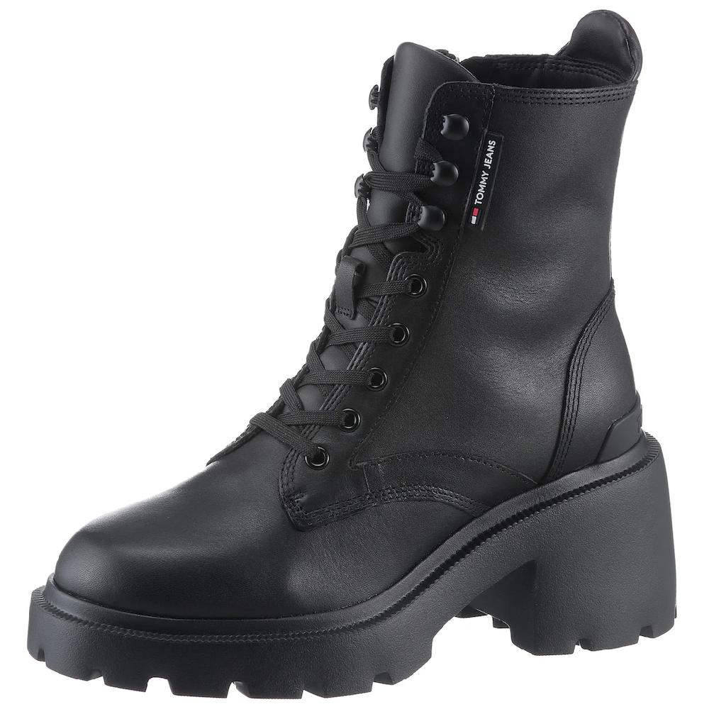 Tommy Jeans Schnürstiefelette »TJW MID HEEL BOOT LEATHER« Blockabsatz Plateau Schnürboots Chunkyboots mit Label kaufen