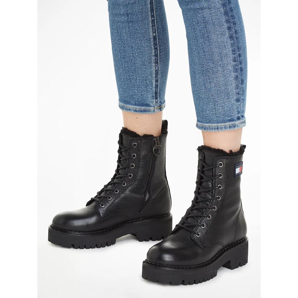 Tommy Jeans Winterstiefelette »TJW URBAN BOOT TUMBLED LTR WL« Blockabsatz Plateau Schnürboots Mit Seitlicher Logoflagge Online Kaufen