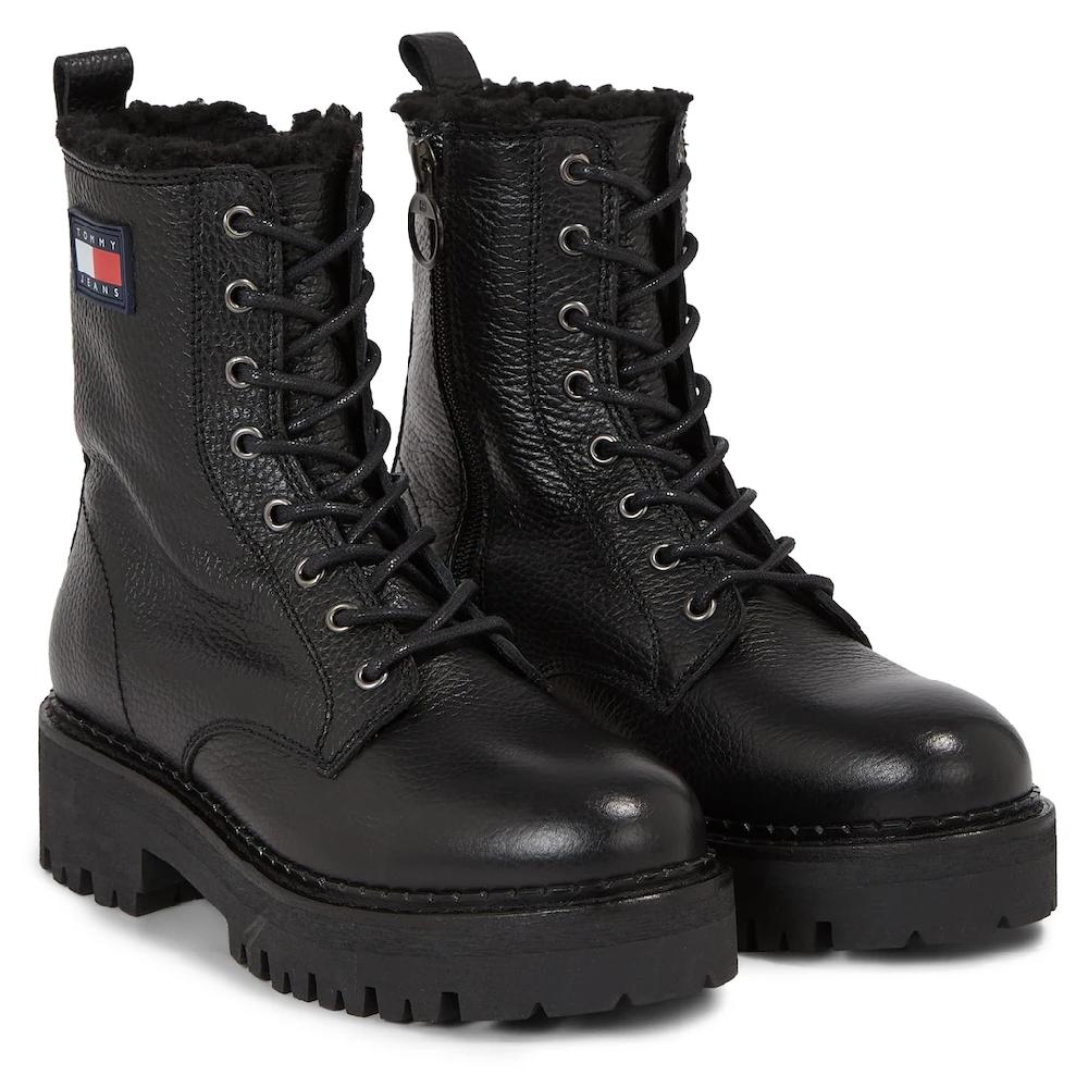 Tommy Jeans Winterstiefelette »TJW URBAN BOOT TUMBLED LTR WL« Blockabsatz Plateau Schnürboots mit seitlicher Logoflagge online kaufen