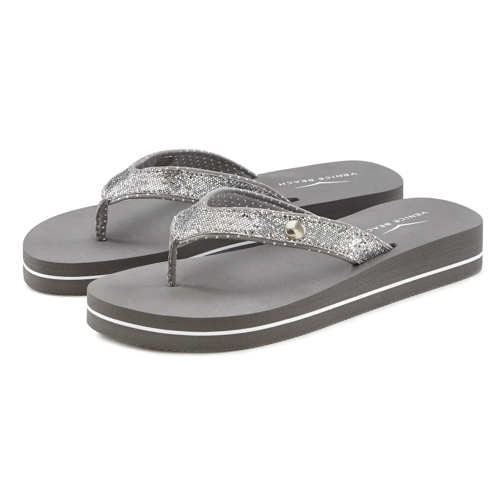 Venice Beach Badezehentrenner Sandale Pantolette Badeschuh Ultraleicht Mit Glitzerband VEGAN