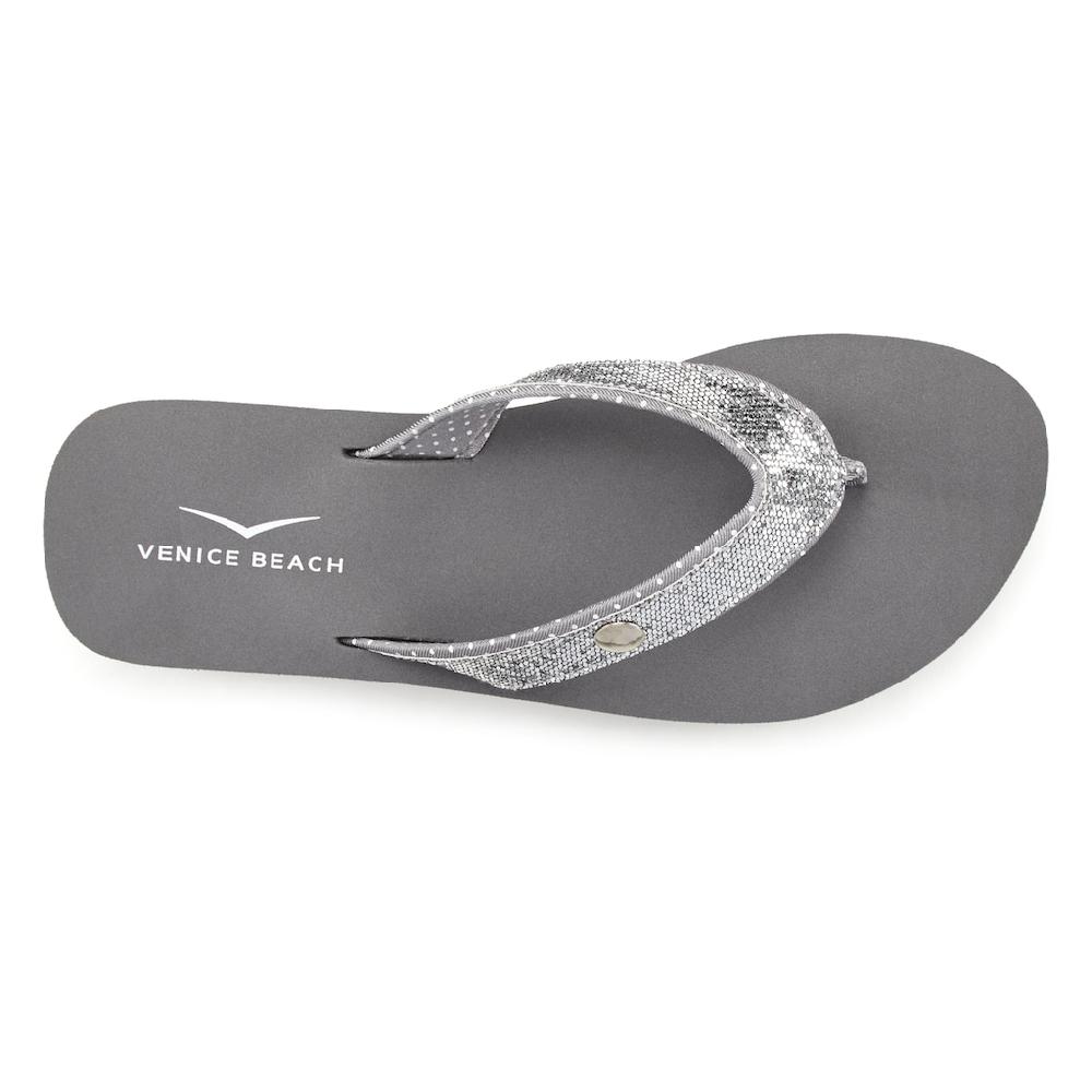Venice Beach Badezehentrenner Sandale Pantolette Badeschuh Ultraleicht Mit Glitzerband VEGAN