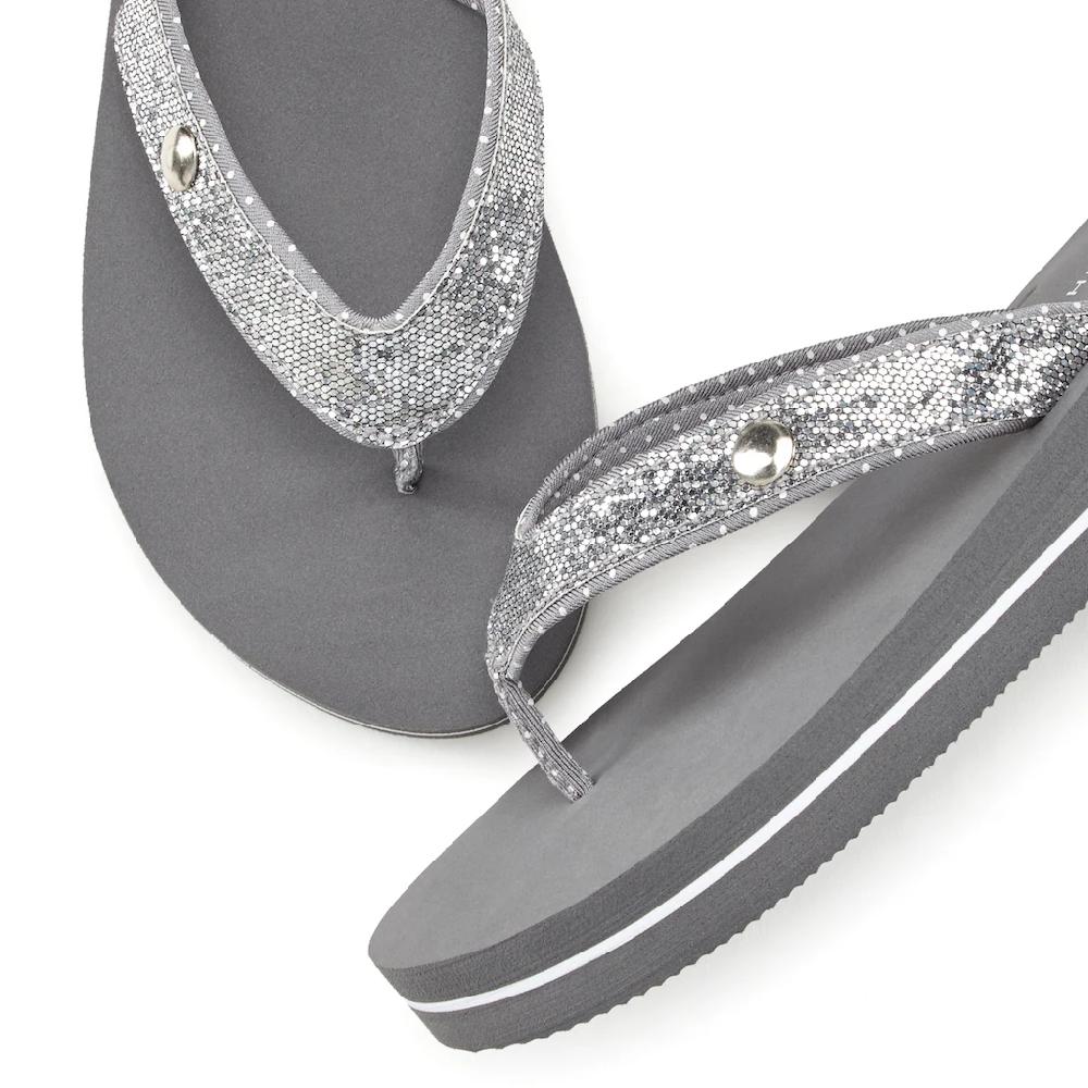 Venice Beach Badezehentrenner Sandale Pantolette Badeschuh Ultraleicht Mit Glitzerband VEGAN