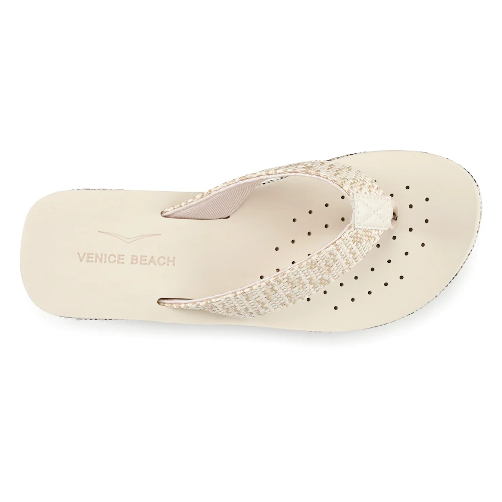 Venice Beach Badezehentrenner Sandale Pantolette Badeschuh Mit Geschmücktem Keilabsatz VEGAN