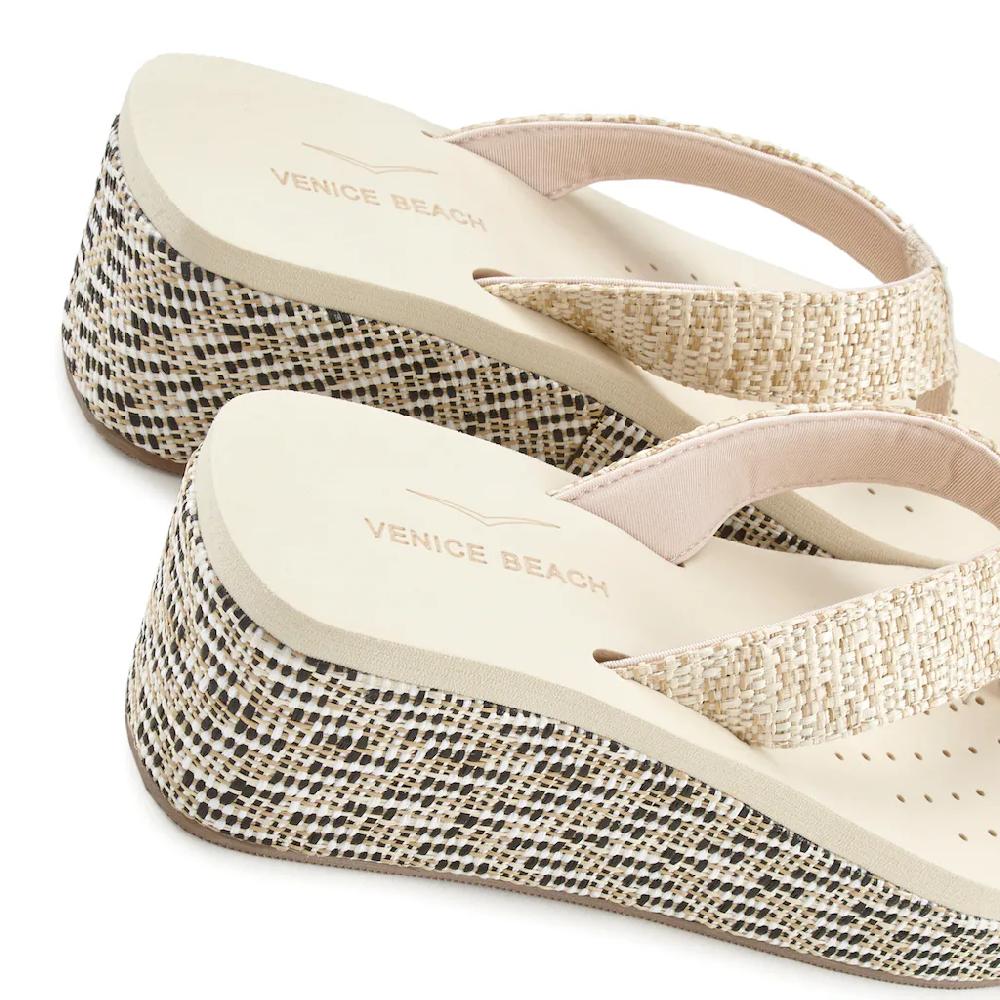 Venice Beach Badezehentrenner Sandale Pantolette Badeschuh Mit Geschmücktem Keilabsatz VEGAN