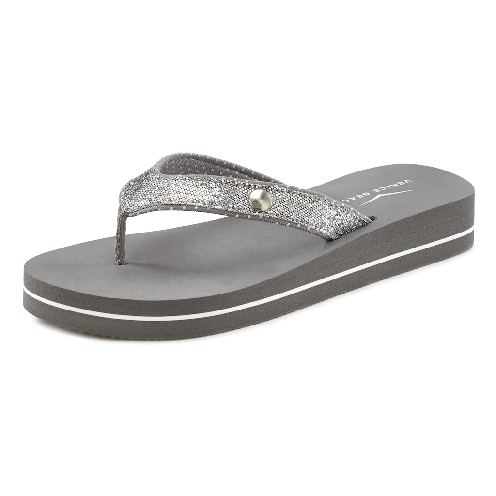 Venice Beach Badezehentrenner Sandale Pantolette Badeschuh ultraleicht mit Glitzerband VEGAN
