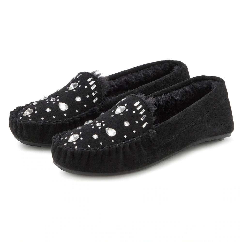 Vivance Hausschuh Pantolette Pantoffel Ballerina mit Schmucksteinchen VEGAN bestellen