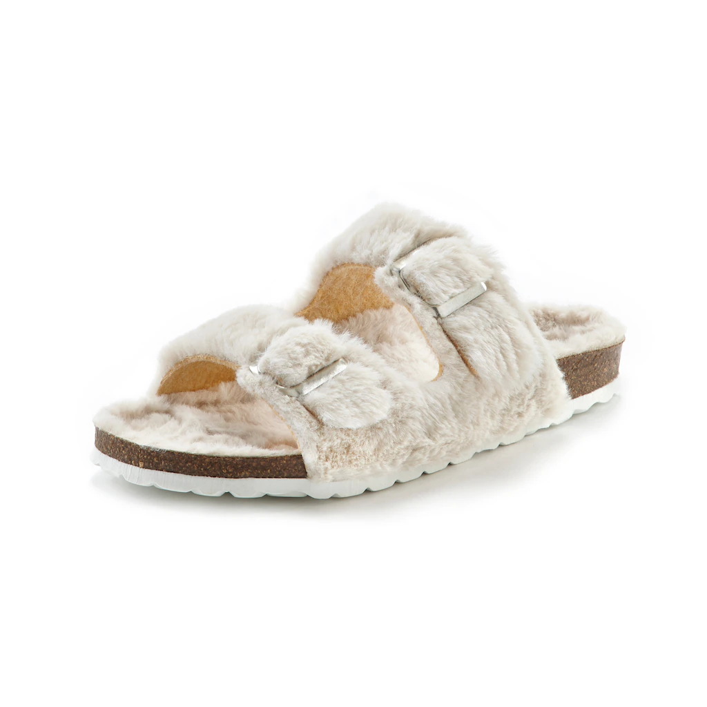 Vivance Pantolette »Hausschuh Pantolette Pantoffel « mit kuscheligem warmen Fellimitat und Korkfußbett