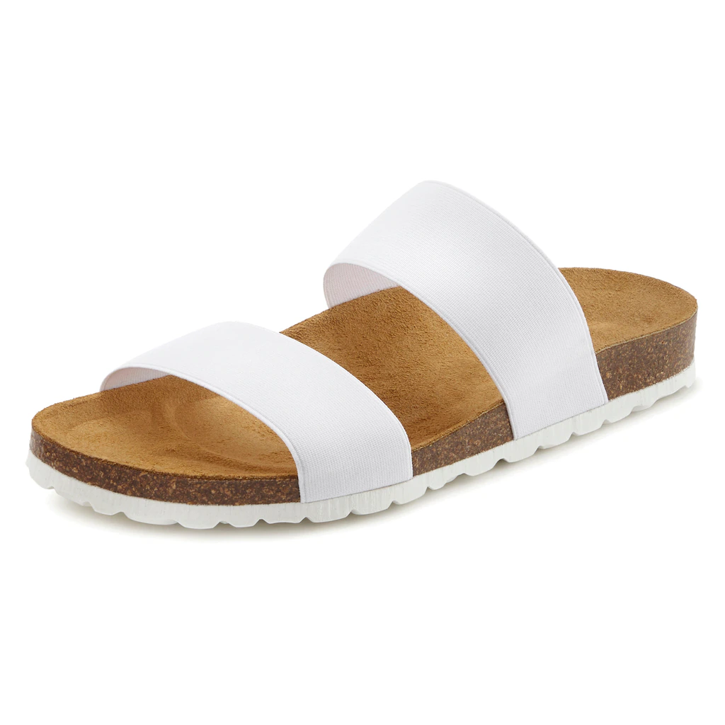 Vivance Pantolette Sandale Mule Offener Schuh Bequemes Korkfußbett Elastische Riemen