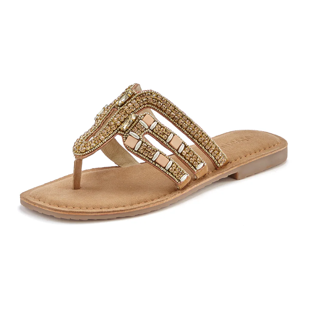 Vivance Zehentrenner Sandale Pantolette Aus Leder Mit Schmucksteinchen Online Kaufen